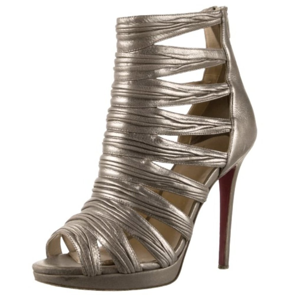 Christian Louboutin Sz 39 Tinazata Metallic Leather Caged Heels Booties